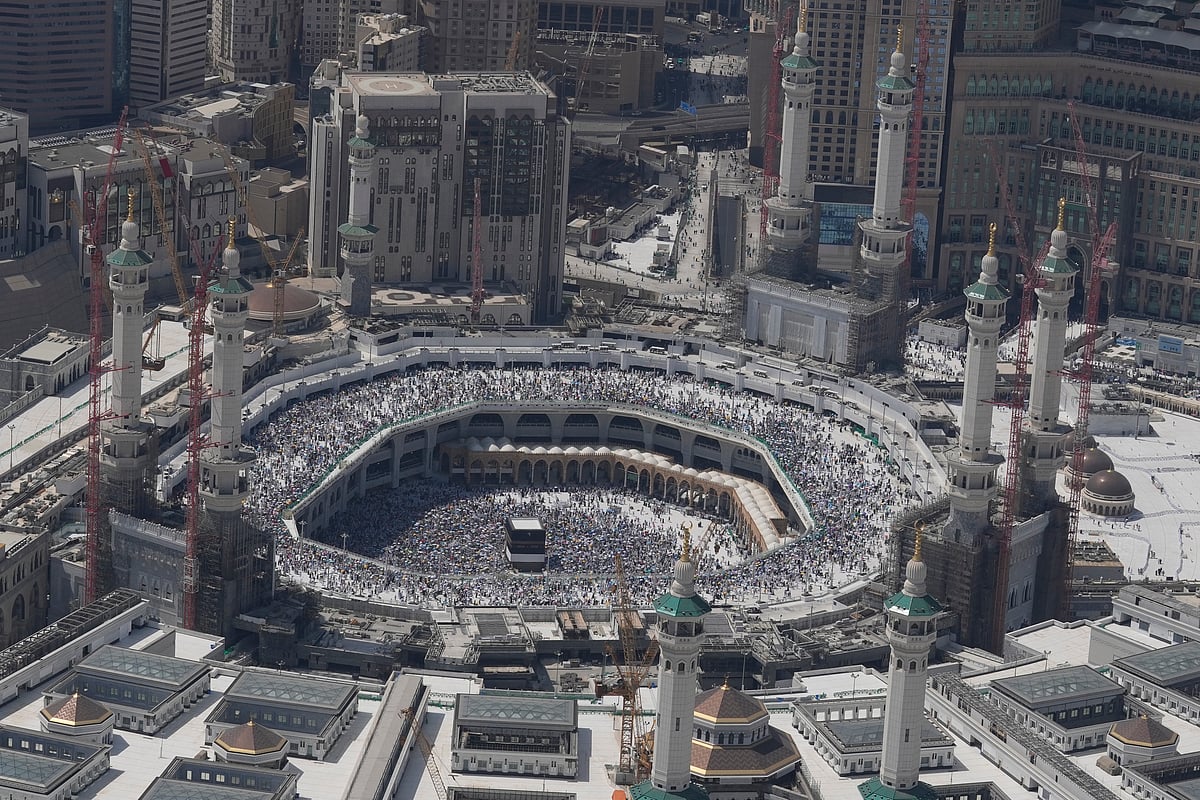 Muslim pilgrims circumambulate the Kaaba, the cubic building at the Grand Mosque, during the annual Hajj pilgrimage in Mecca, Saudi Arabia, Monday, June 17, 2024 - AP